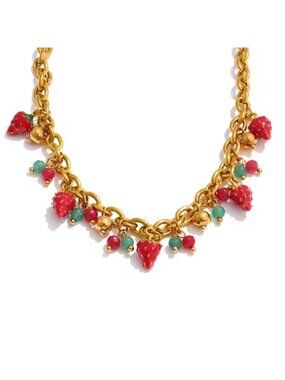 Strawberry Tutti Frutti Charms 18K Gold Stainless Steel  Elegant Necklace